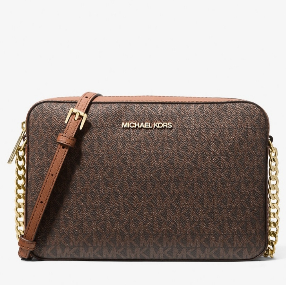 NWT Michael Kors Jet Set Large Printed Logo Crossbody Bag, NWT, Brown Color